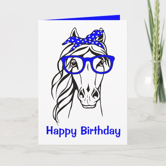 Funny Equestrian Blue Western Cute Horse Birthday  Card (Front)