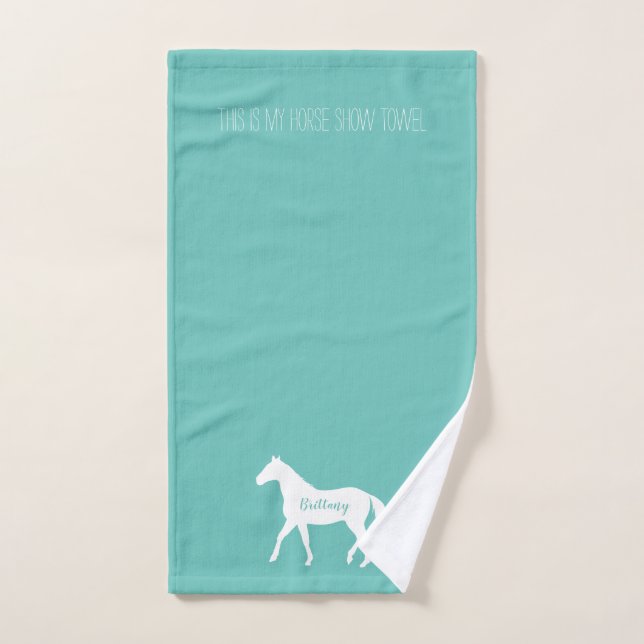 Funny Equestrian Turquoise Horse Name Horse Show Hand Towel (Hand Towel)
