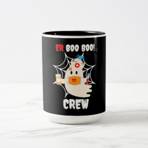 Funny ER Boo Boo Crew Nurse Halloween Cute Ghost Two-Tone Coffee Mug