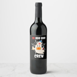 Funny  ER Boo Boo Crew Nurse Halloween Cute Ghost Wine Label