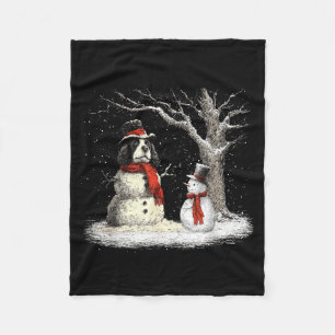 Funny Er Spaniel Dog In The Snow Tree Christmas Wi Fleece Blanket