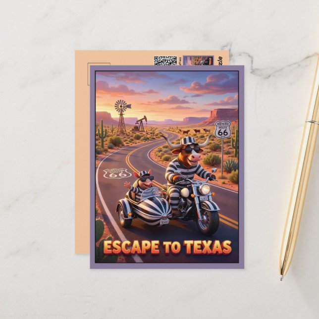 Funny Escape to Texas 3D Travel Postcard (Front/Back In Situ)