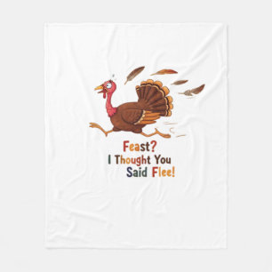 Funny Escaping Turkey Thanksgiving Classic T-Shirt Fleece Blanket