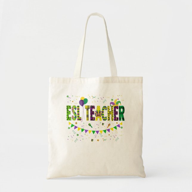 Funny ESL Teacher Mardi Gras Family Matching Outfi Tote Bag (Front)