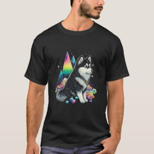 Funny Esoteric Husky Dog Crystals Cute Illustratio T-Shirt