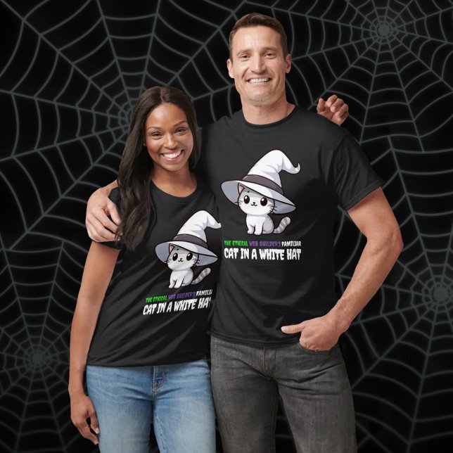 Funny Ethical Web Builder's Familiar White Hat Cat T-Shirt (Funny Ethical Web Builder's Familiar White Hat Cat T-Shirt Cover Photo (Unisex))