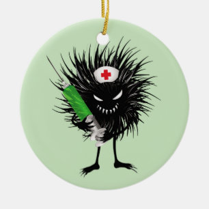 Funny Evil Bug Nurse With Syringe Ceramic Tree Decoration