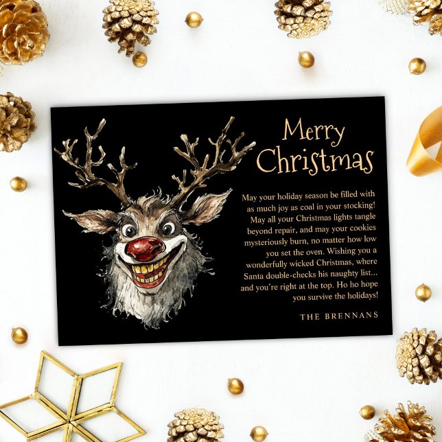 Funny Evil Naughty Reindeer Wicked Merry Christmas Holiday Card (Funny Evil Naughty Reindeer Wicked Merry Christmas Holiday Card)
