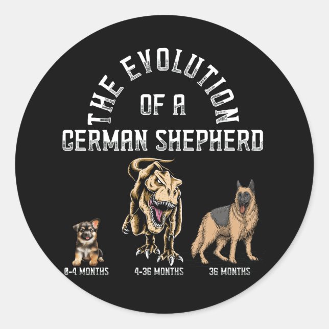 Funny Evolution German Shepherd Dinosaurus Pet Dog Classic Round Sticker (Front)