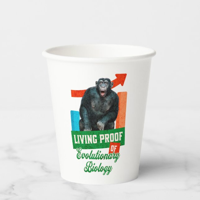 Funny Evolutionary Biology Chimp Humour Paper Cups (Front)