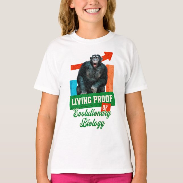 Funny Evolutionary Biology Chimp Humour T-Shirt (Front)