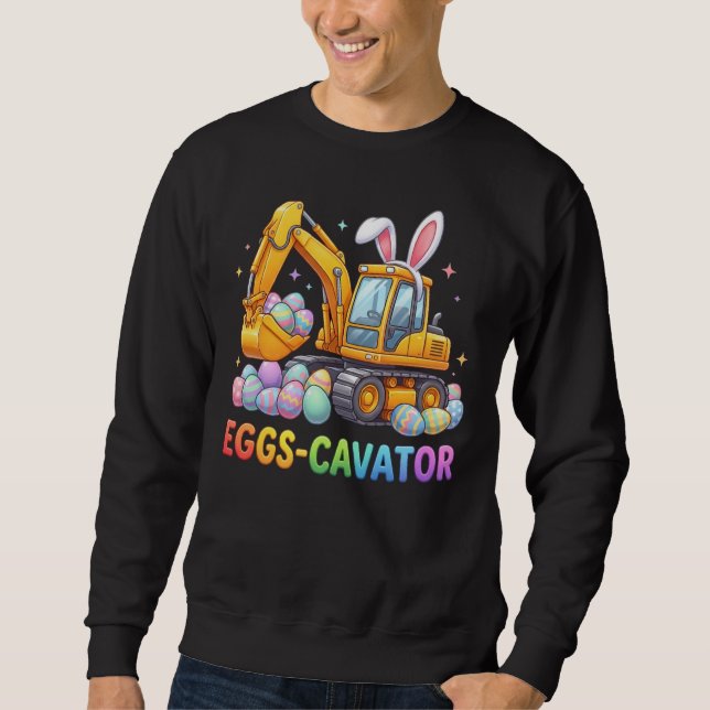 Funny Excavator Construction Easter Bunny Sweatshirt (Front)