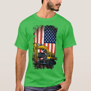 Funny Excavator Heavy Machinery US Flag 1 T-Shirt