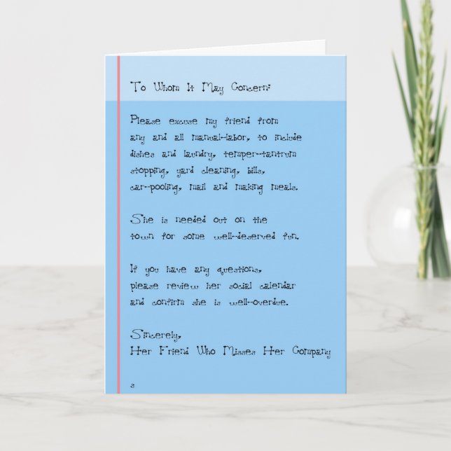 Funny Excuse to Go Out With Friend Thinking of You Card (Front)