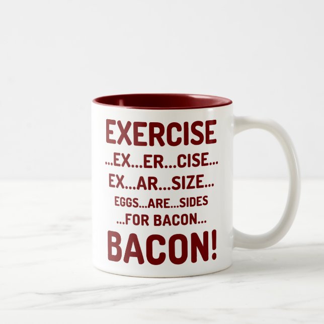 Funny Exercise for Bacon Maroon Two-Tone Mugs (Right)