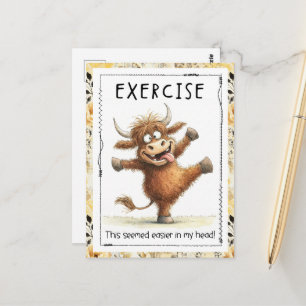 Funny Exercise Highland Cow Postcard