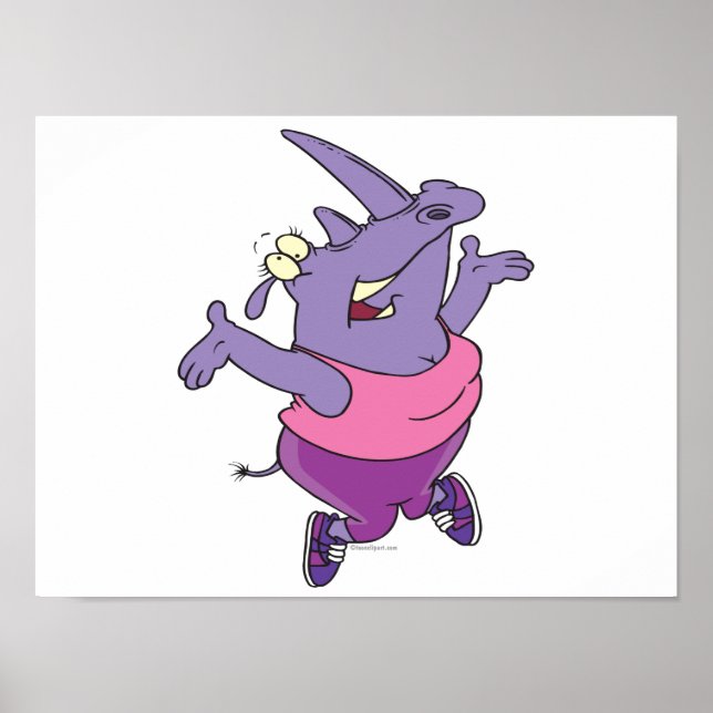 funny exercising rhino work out cartoon poster (Front)