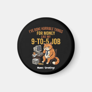 Funny Exhausted Ginger Cat 9-to-5 Work Humour Magnet