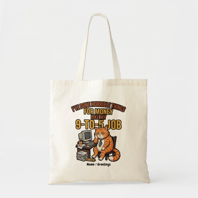 Funny Exhausted Ginger Cat 9-to-5 Work Humour Tote Bag (Front)