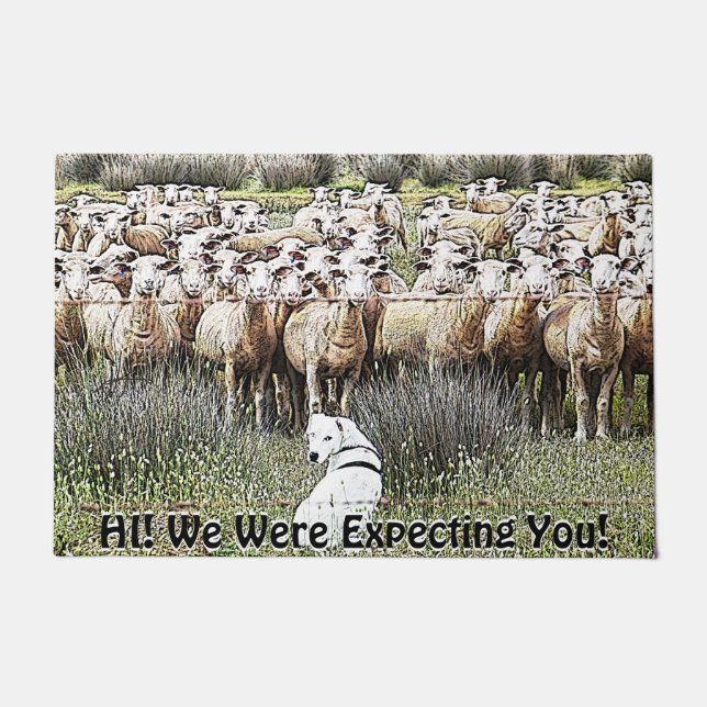 Funny Expecting You Sheep Flock YOUR TEXT Doormat (Front)