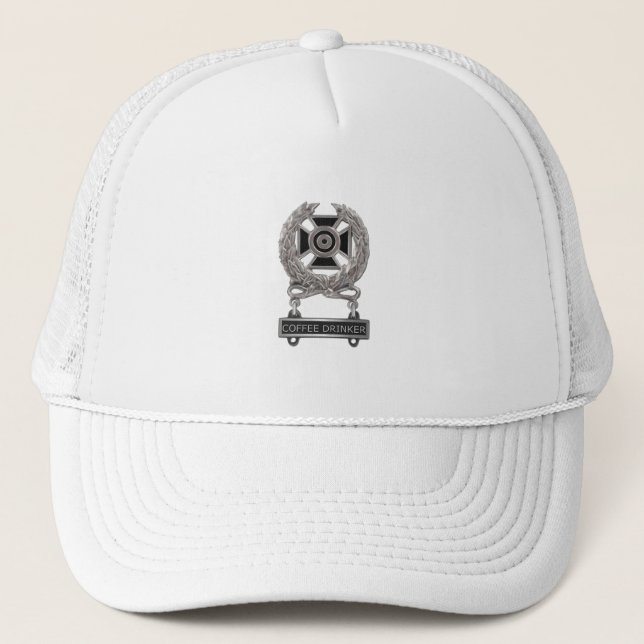Funny Expert Coffee Drinker Trucker Hat (Front)
