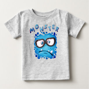 Funny Expressions Dark Blue Monster Face Baby T-Shirt