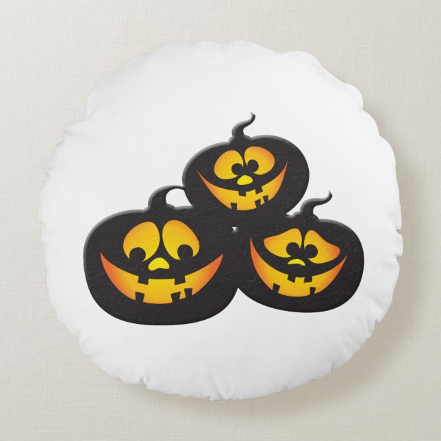 Funny Expressions Halloween Pumpkins Round Cushion (Front)