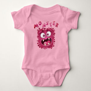 Funny Expressions Pink Monster Face Baby Bodysuit