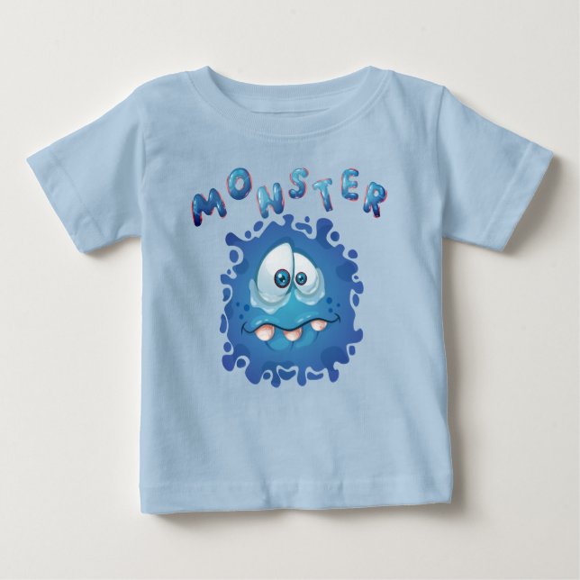Funny Expressions Sad Blue Monster Face Baby T-Shirt (Front)
