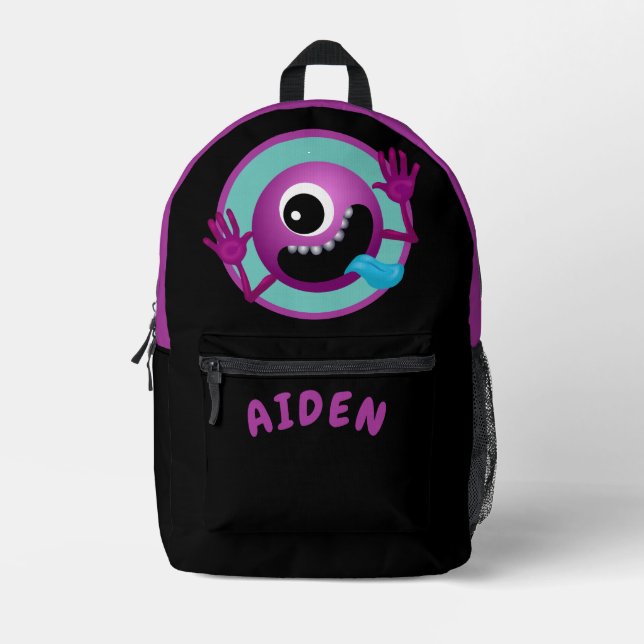 FUNNY EYEBALL MONSTER KIDS Personalised  Printed Backpack (Front)