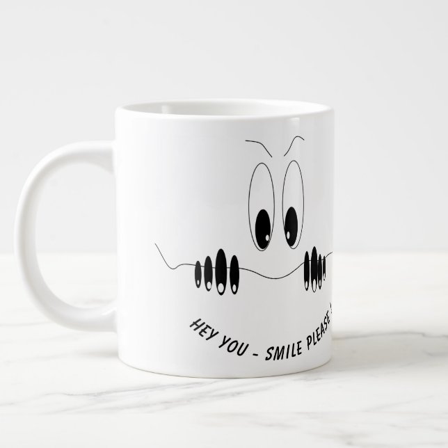 Funny Eyes Coffee Mugs Smile - Custom Text (Left)