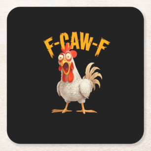 Funny F-Awk-F Chicken F-Caw-F Rooster Pun Retro Vi Square Paper Coaster