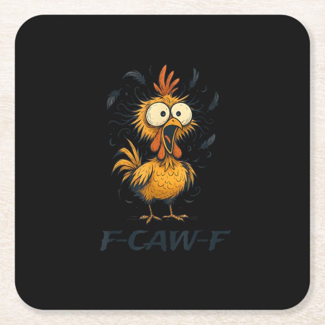 Funny F-Caw-F Chicken Bird F-Caw-F Graphic Minimal Square Paper Coaster (Front)