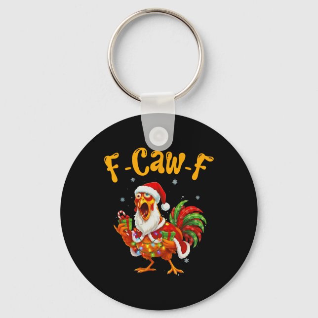 Funny F-caw-f Chicken Christmas Santa Hat Fun  Key Ring (Front)