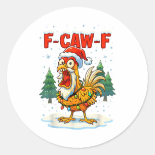 Funny F-caw-f Christmas Chicken Xmas Lights Santa Classic Round Sticker