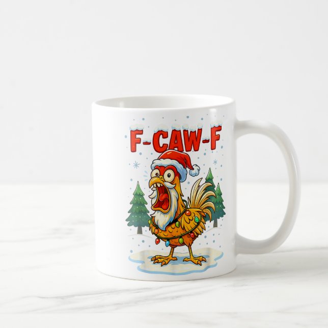 Funny F-caw-f Christmas Chicken Xmas Lights Santa  Coffee Mug (Right)