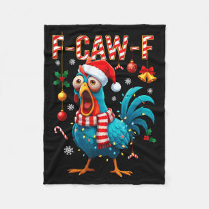 Funny F-caw-f Christmas Chicken Xmas Lights Santa  Fleece Blanket