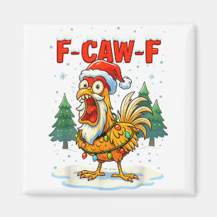 Funny F-caw-f Christmas Chicken Xmas Lights Santa  Magnet