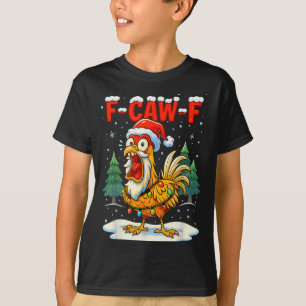 Funny F-caw-f Christmas Chicken Xmas Lights Santa  T-Shirt