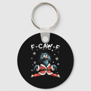 Funny F-caw-f Christmas Crow Santa Xmas Light Blac Key Ring