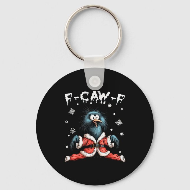 Funny F-caw-f Christmas Crow Santa Xmas Light Blac Key Ring (Front)