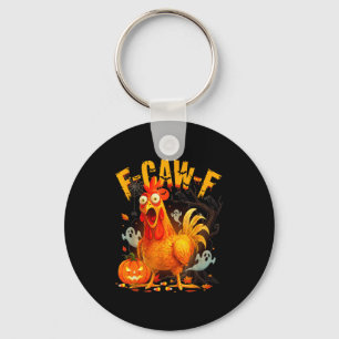 Funny F Caw F Ed Chicken Pumpkin Halloween Vintage Key Ring