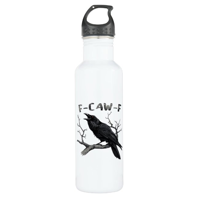 Funny F-Caw-F Gothic Crow Humour Essential 710 Ml Water Bottle (Front)