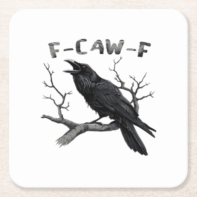 Funny F-Caw-F Gothic Crow Humour Essential Square Paper Coaster (Front)
