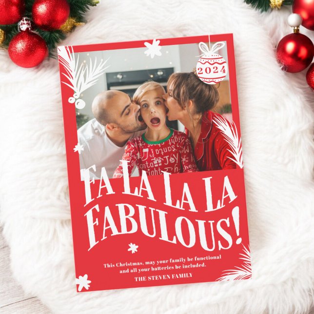 Funny Fa La La La Fabulous Red Christmas photo Holiday Card (Funny Fa La La La Fabulous Red Christmas photo Holiday Card)