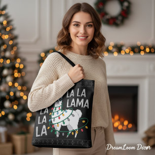 Funny Fa La La Llama Christmas Black Ugly Sweater Tote Bag
