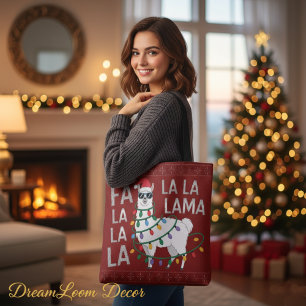 Funny Fa La La Llama Christmas Lights Ugly Sweater Tote Bag
