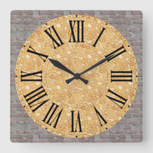 Funny Face / Brick Wall Background Roman Numeral Square Wall Clock