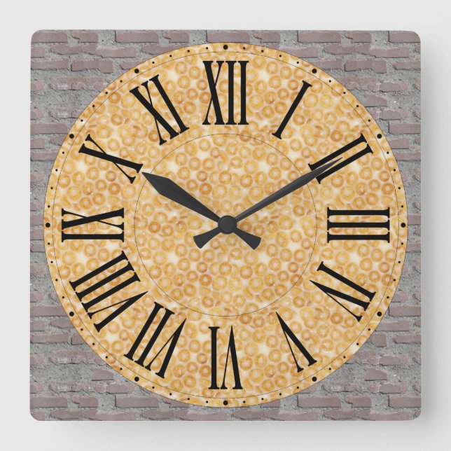 Funny Face / Brick Wall Background Roman Numeral Square Wall Clock (Front)