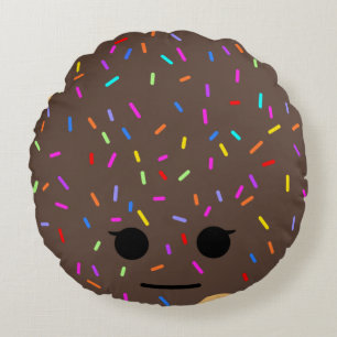 Funny Face Chocolate Doughnut Round Throw Pillow 